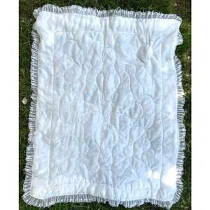 Vintage Sears Bunnies Turtle Mushrooms Quilted Satin Crib Comforter Baby Blanket